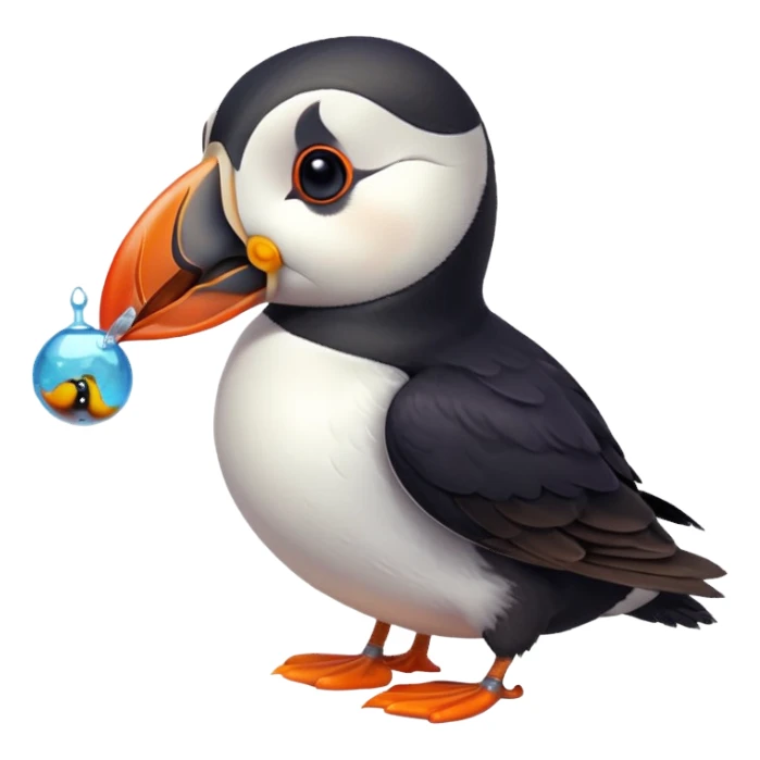 cute puffin with a small fish in its beak sticker