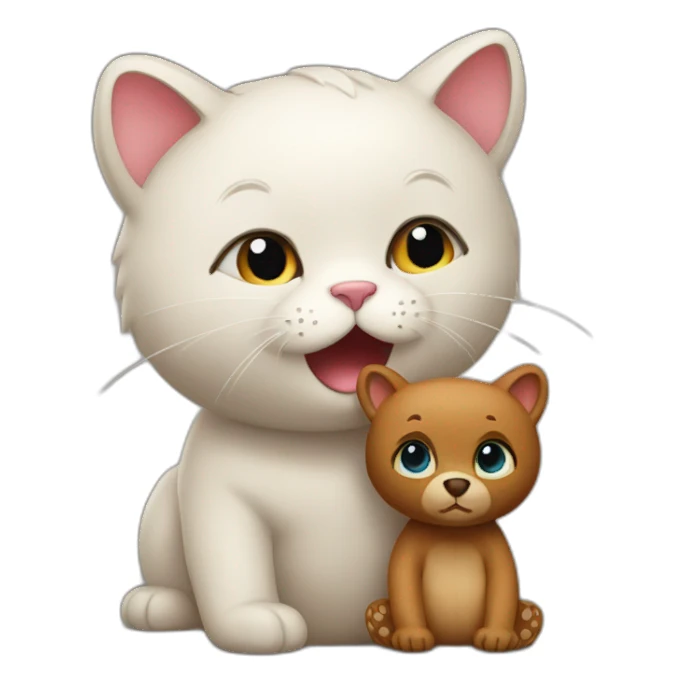 cat haugs a little bear sticker