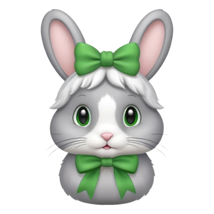grey bunny with green bow on head sticker