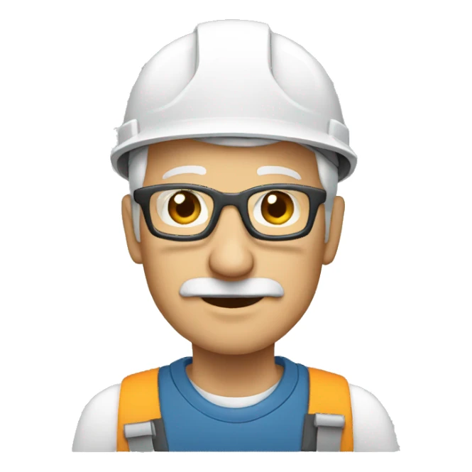 elderly man in engineering with helmet sticker