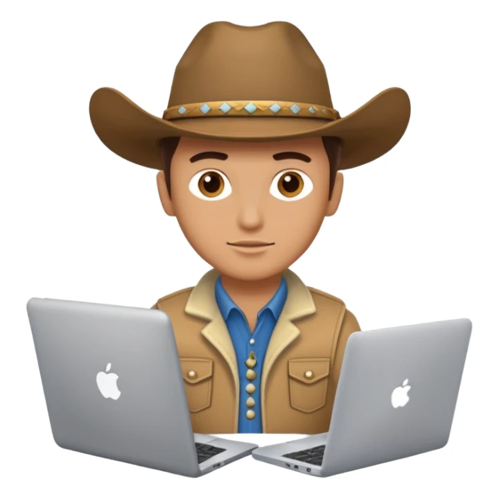 cowboy coder with a laptop infront and he is white sticker
