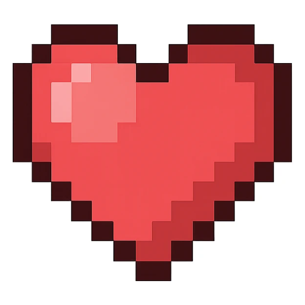 Create a pixel art heart slightly smaller than the largest size, representing the fourth frame of a beating animation, with no background. The style should clearly reflect pixel art characteristics. sticker