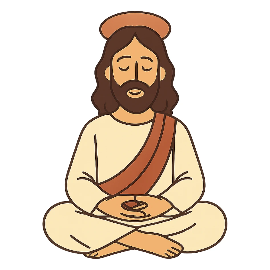 flat toon style Jesus meditating, peaceful expression sticker
