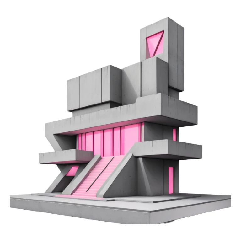 Gray concrete structure with single pink light, brutalist architecture sticker