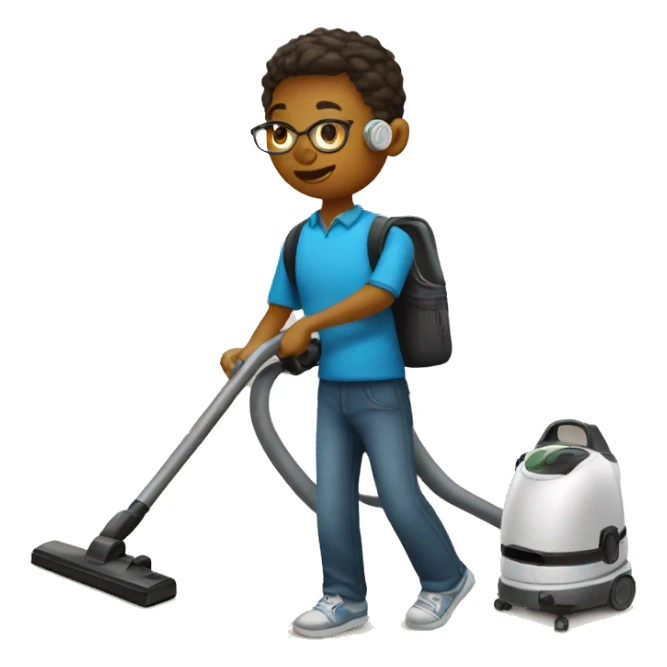 student with vacuum cleaner sticker