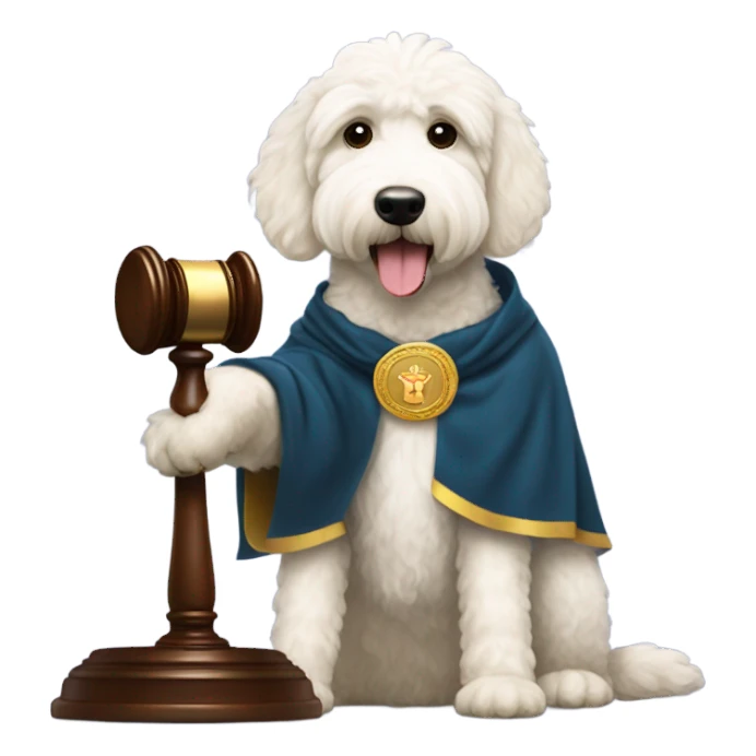White Goldendoodle as a Judge sticker