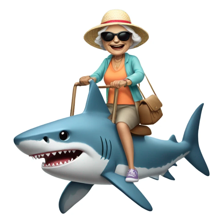 grandma riding a shark sticker