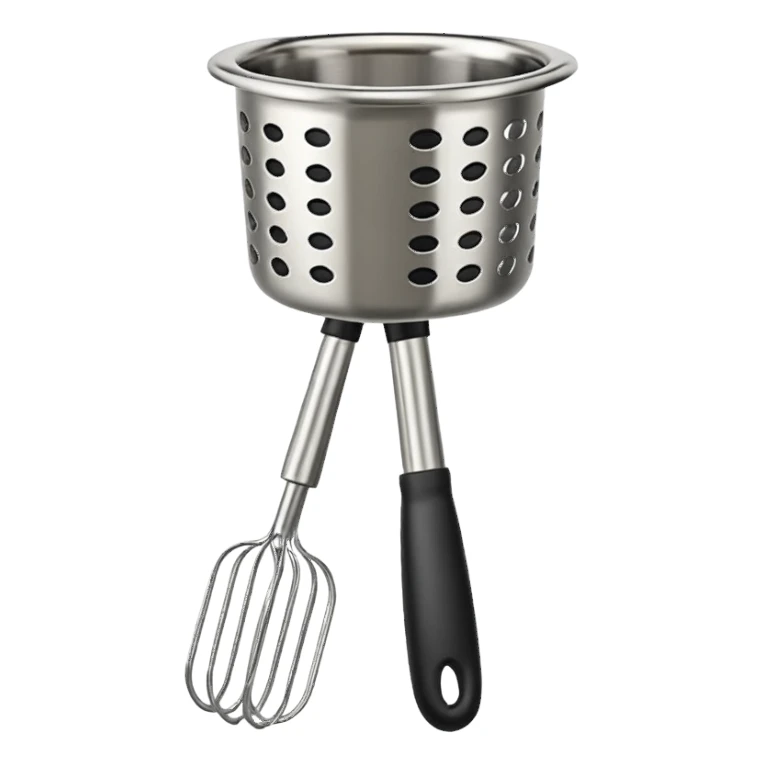 Vertical potato masher with perforated bottom. sticker