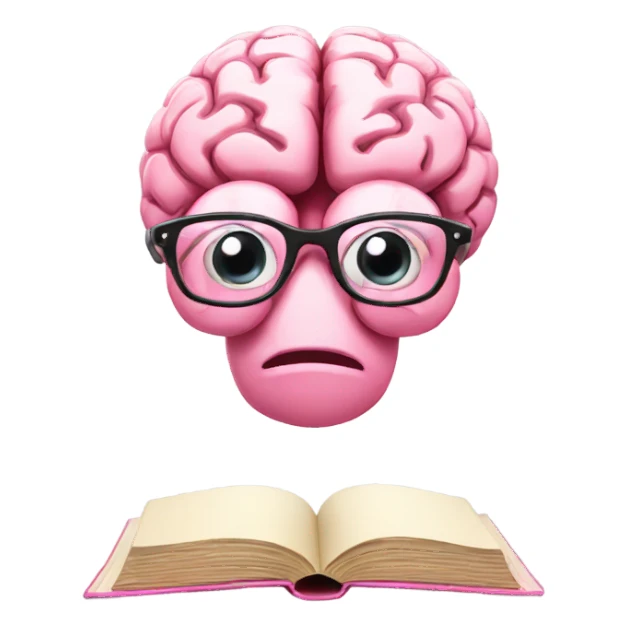 Pink brain with glasses reading a book sticker