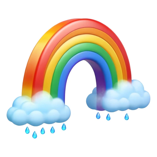 3D render of Rainbow, miniature weather phenomenon, volumetric particle effects, translucent arc with Red, Orange, Yellow, Green, Blue, Violet, elemental energy, emoji style, isolated on white background --v 6.0. sticker