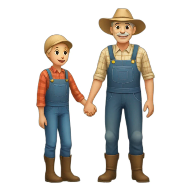 young and old farmer holding hands sticker