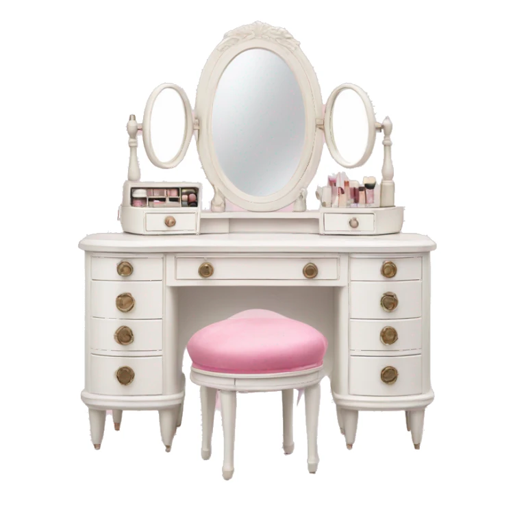 white vintage makeup vanity with pink accessories sticker