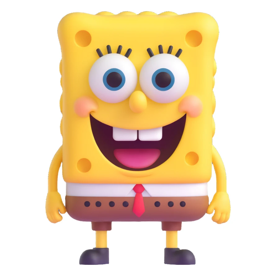 Spongebob Squarepants, 3D emoji style, rounded features, big smile sticker