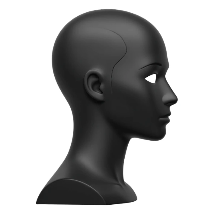 Minimalistic flat vector icon, iOS style, thin black contour on white background. Matte black mannequin in profile in 3D monochrome style. sticker