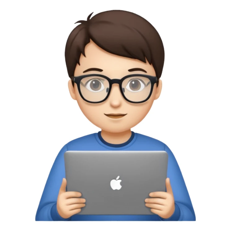 un estudiante que este parado con sus lentes y su laptop sticker