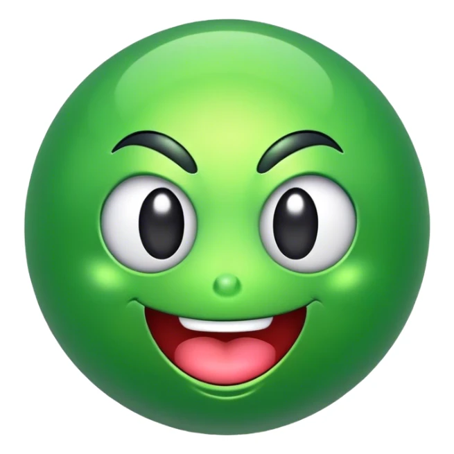 green shiny orb with silly face sticker