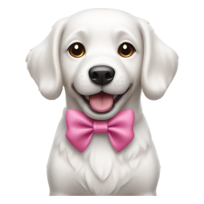 White happy dog with pink bow sticker
