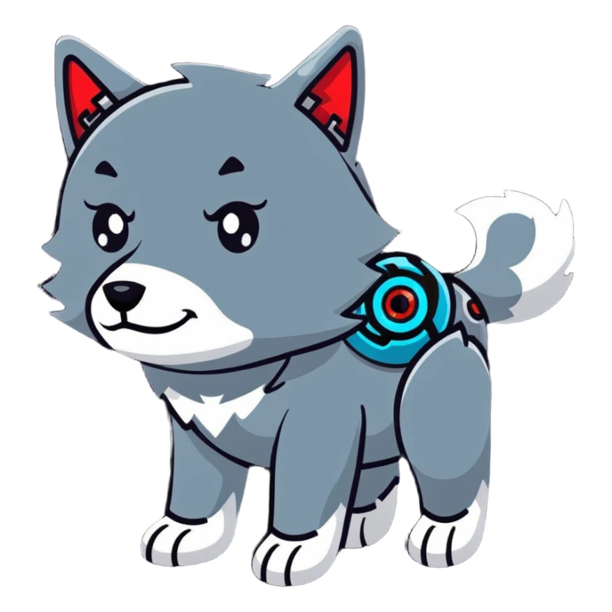 robotic wolf with digital eyes and circuit patterns sticker