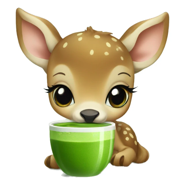baby deer drinking matcha sticker