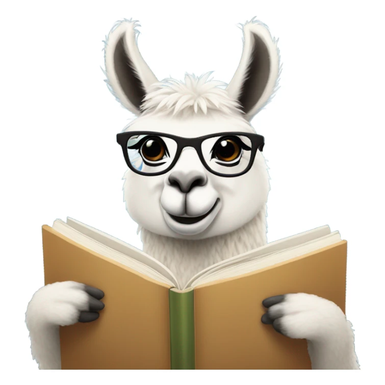 a studious llama with a book sticker