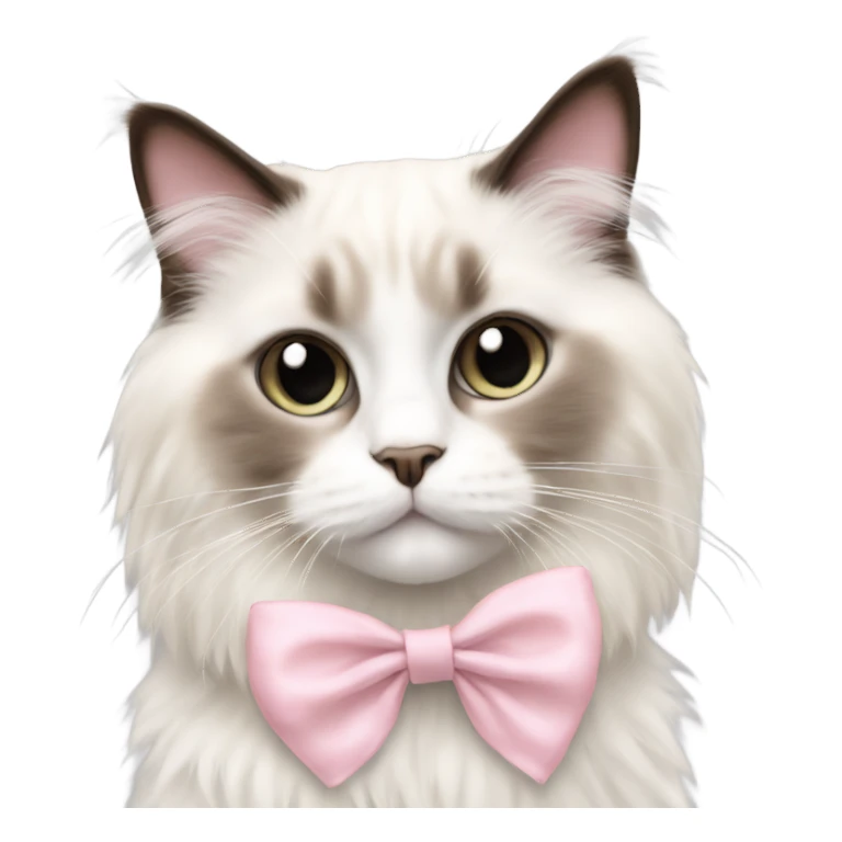 Cute Realistic ragdoll cat with pale pink bow sticker