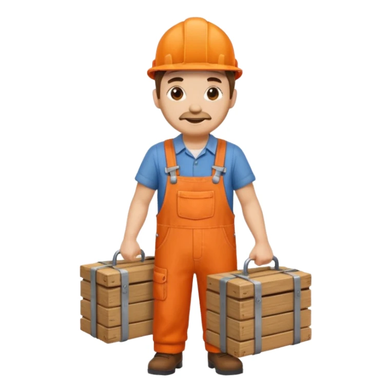 railway engineer, orange overalls carrying a box sticker
