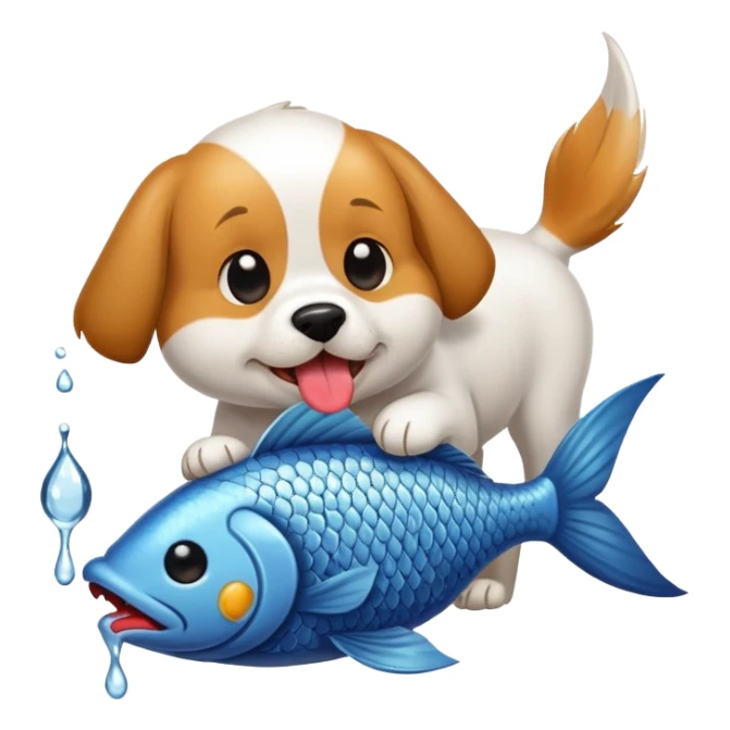 dog licking fish’s body sticker