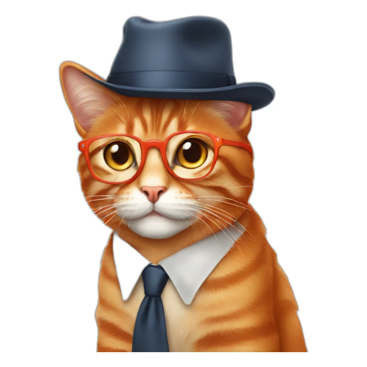 Red Cat Orange glasses Hat Suit sticker
