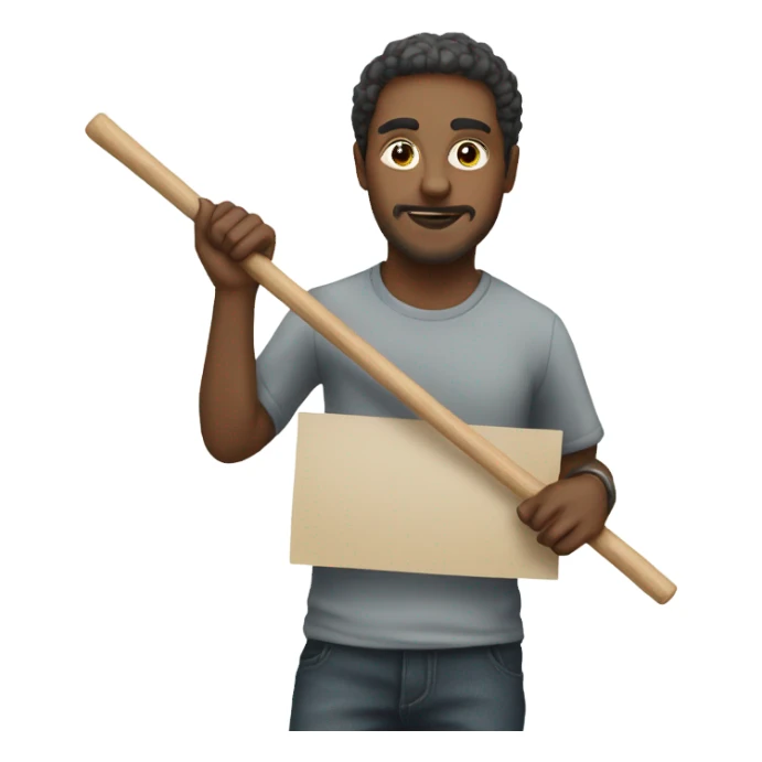 man holding placard on stick sticker