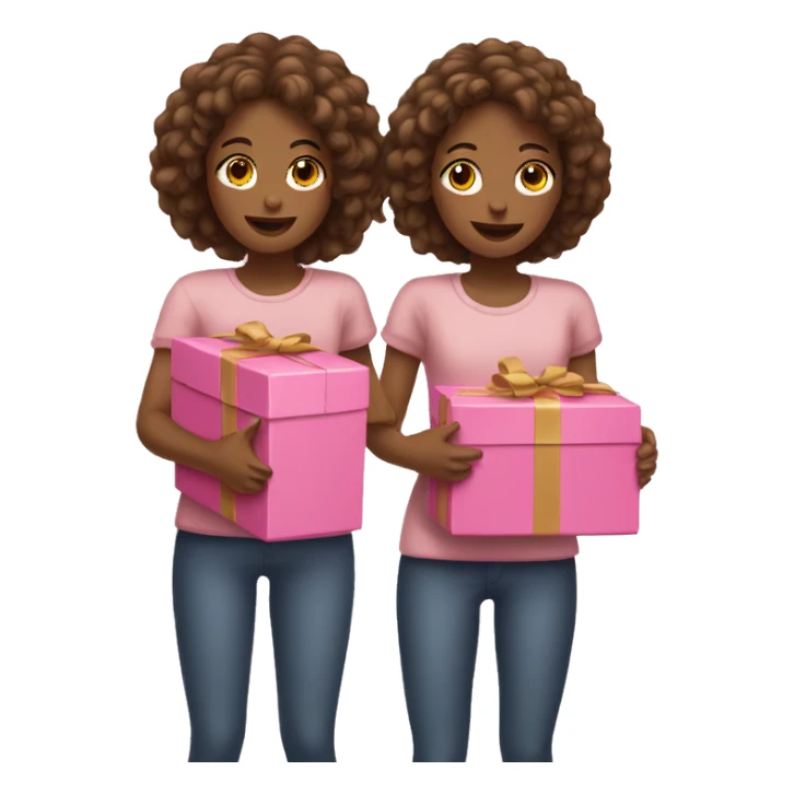 Two tan girls holding a pink small short boxes sticker