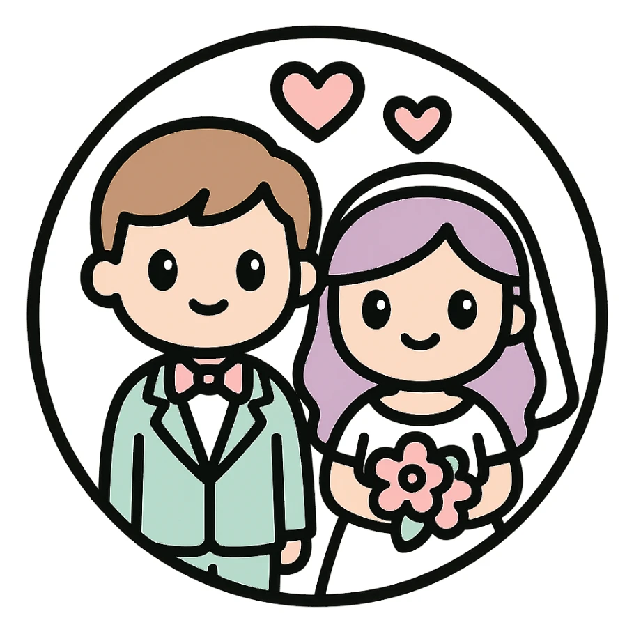 little alchemy style icon
subject: a wedding
border: medium-black
shape: round, circular
background: white
style: full color fill with medium black outlining sticker