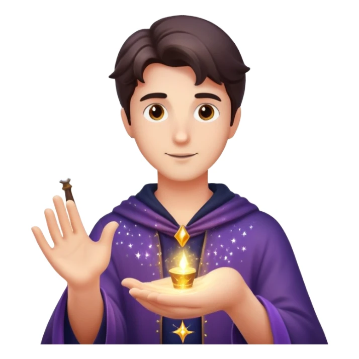 man casting a magic spell with sparkles and magic effects sticker