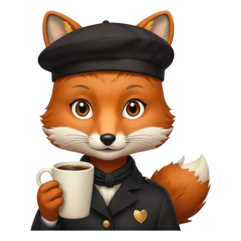 Fox in beret holding coffee cup sticker