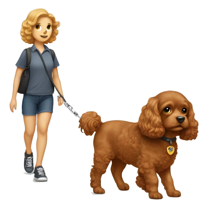 Two adorable brown cavapoos walking on leash sticker