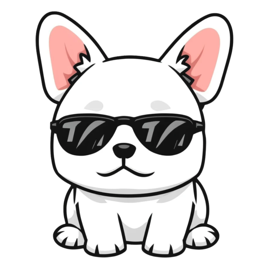 All white Frenchie wearing sunglasses sticker