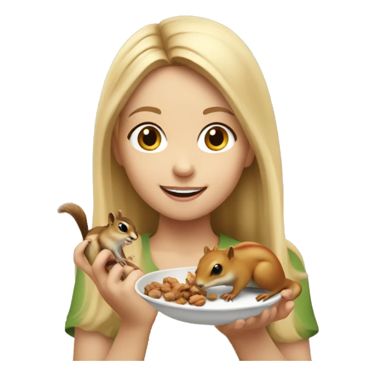 Blonde girl feeding a chipmunk a nut sticker