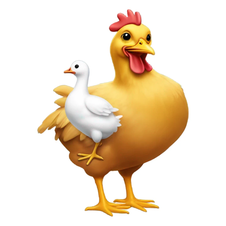 Chicken next to a duck sticker