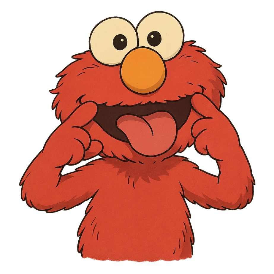 ghibli style Elmo making a silly face sticker