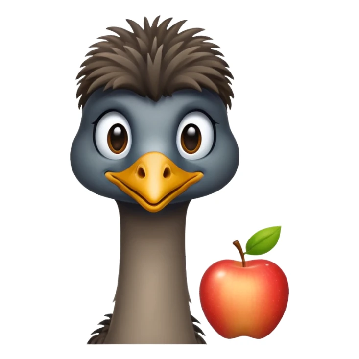 friendly emu, apple emoji style, transparent background sticker