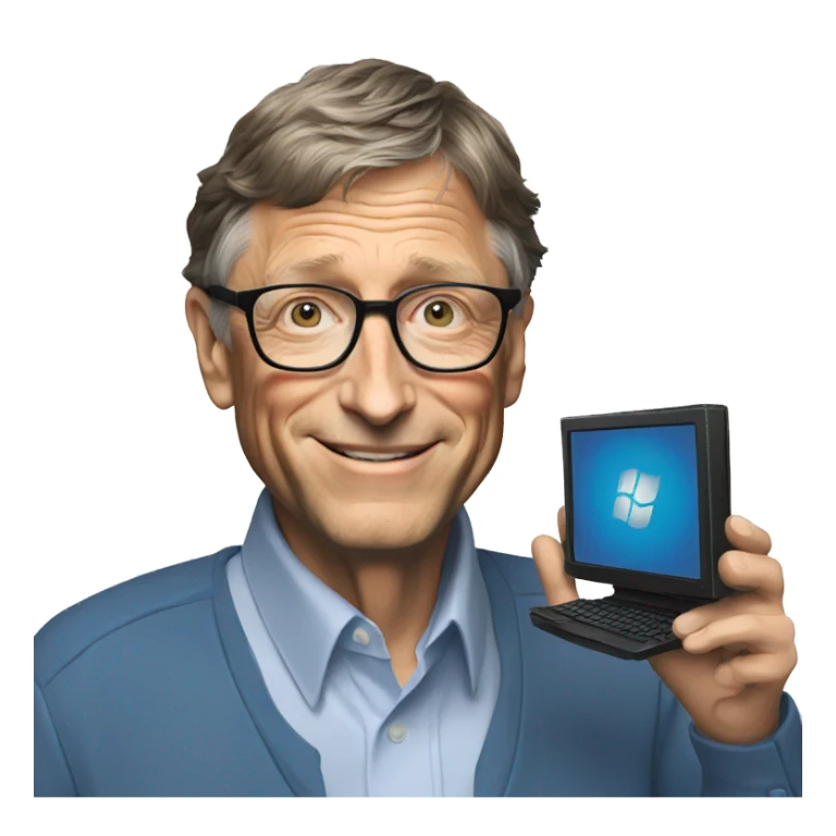 bill gates holding an HP PC sticker