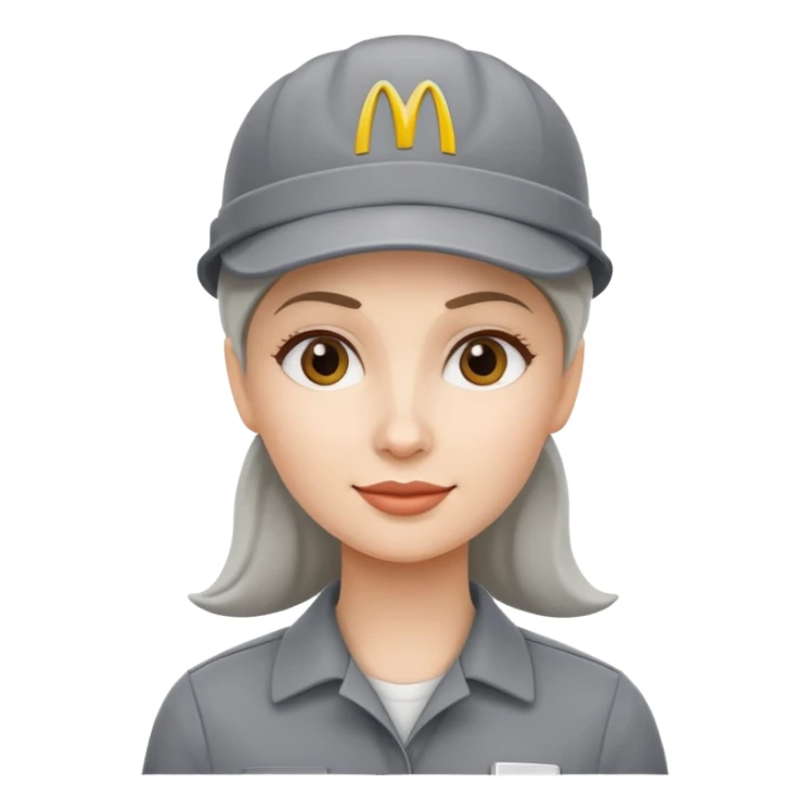 female face with grey mcdonalds work cap sticker