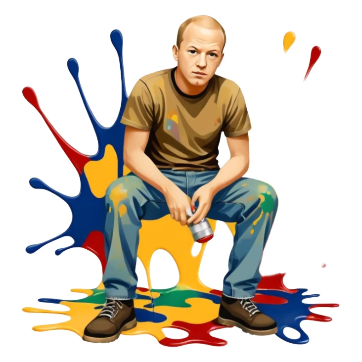 Jackson pollock flicking paint on the floor sticker