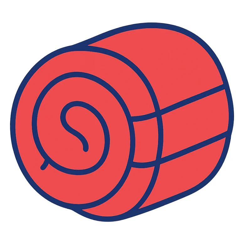 red sleeping bag rolled up into a circle, minimal flat style sticker