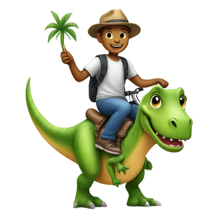 smiling boy in hat selfie riding dinosaur sticker