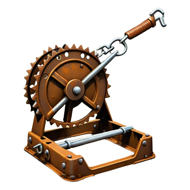 Realistic rusty bear trap open on forest ground, sharp metal jaws, detailed steel texture, natural lighting sticker