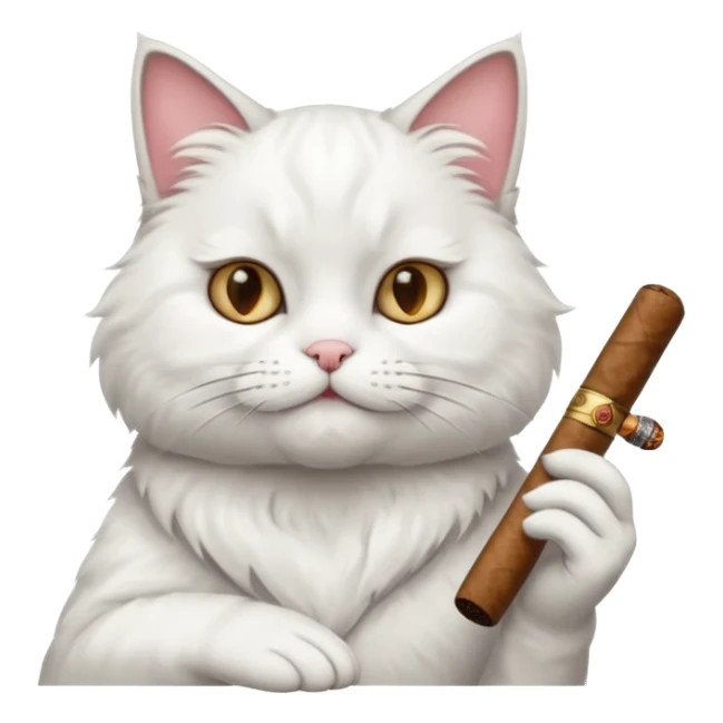 fluffy white cat smoking a cigar sticker