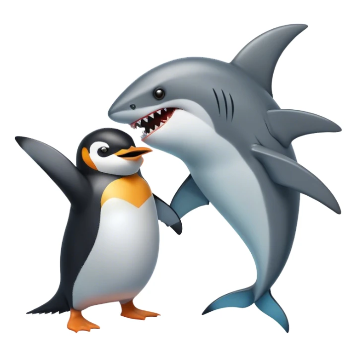 Penguin and Shark Fighting  sticker