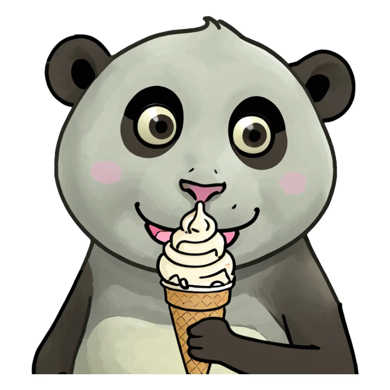Panda monkey eating ice cream sticker