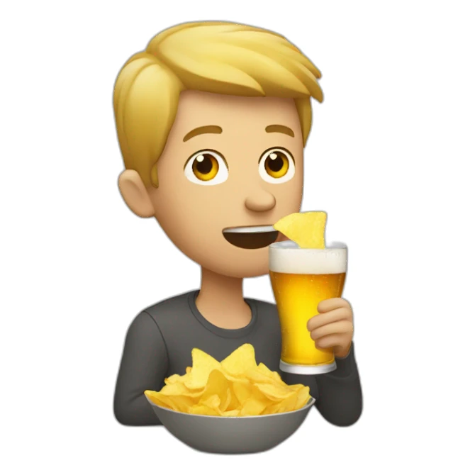 man drinking beer and eating chips sticker