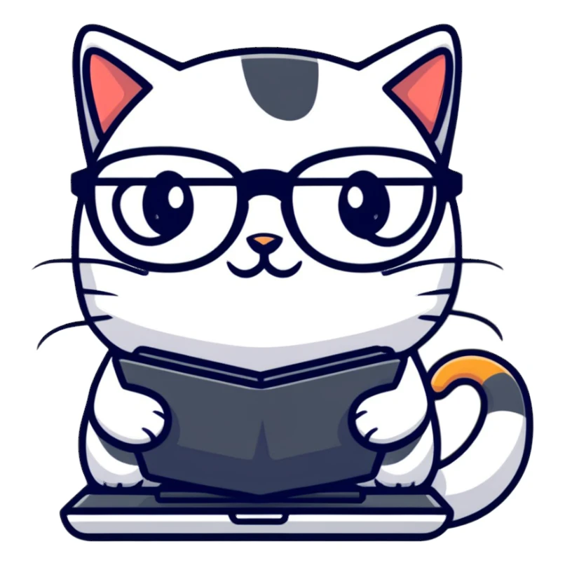 cat with glasses and a computer in its paws sticker